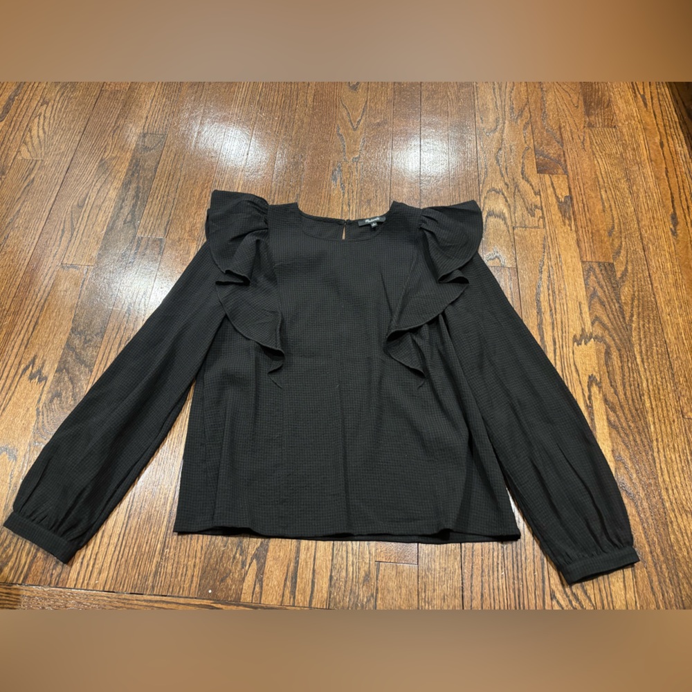 Madewell Black Textured Crewneck Top